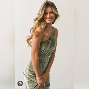 Baltic Born XS Tatiana Velvet One Shoulder Sage Green Olive Maxi Formal Dress